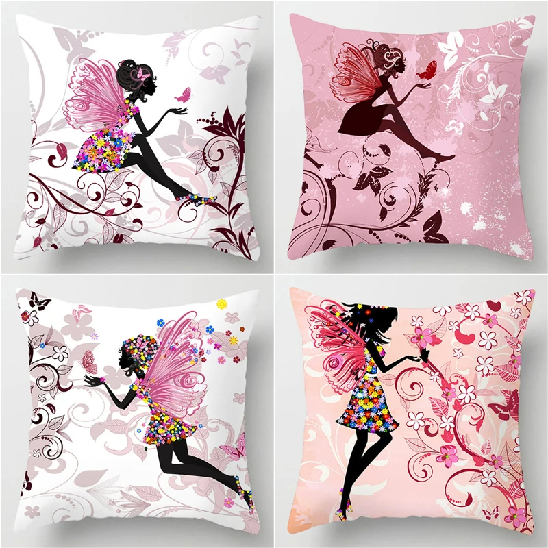 

2019 Pink Flower Fairy Pillow Case Polyester Love Home Throw Pillows Soft Decorative Cushion Cover For Sofa Chair Pillow Covers