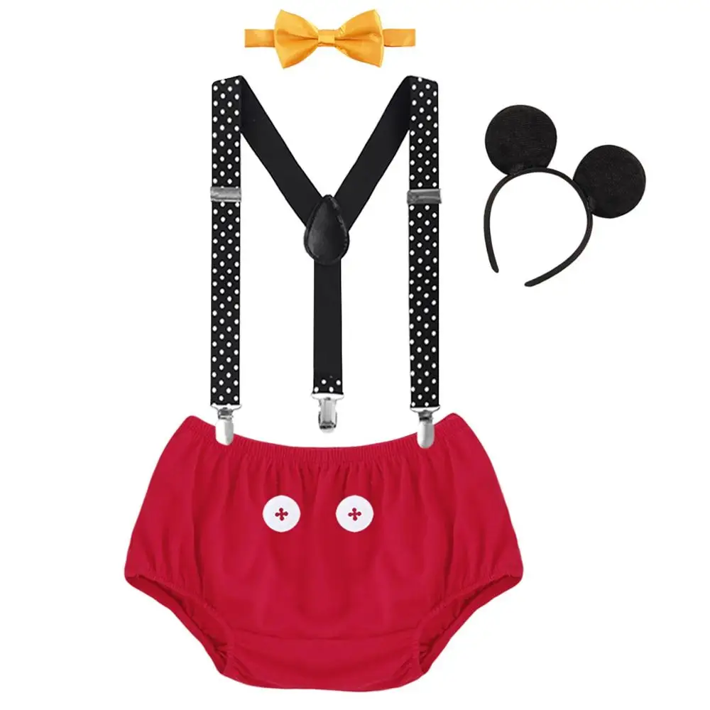 Tenues Ensembles Mickey Mouse Bebe Garcon Gateau Smash Tenue 1st 2nd 3rd Anniversaire Photo Props 4pcs Bebe Vetements