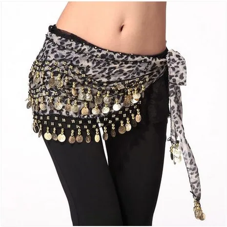 Новый стиль танец живота костюмы шифон Leopard золотые монеты Belly Dance Hip шарф для женщин Танец Живота Ремни