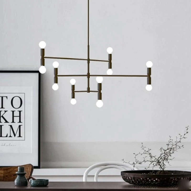 

Modern minimalist creative iron Nordic chandelier golden E14 bulb lamp lighting 360 degree angle adjustment