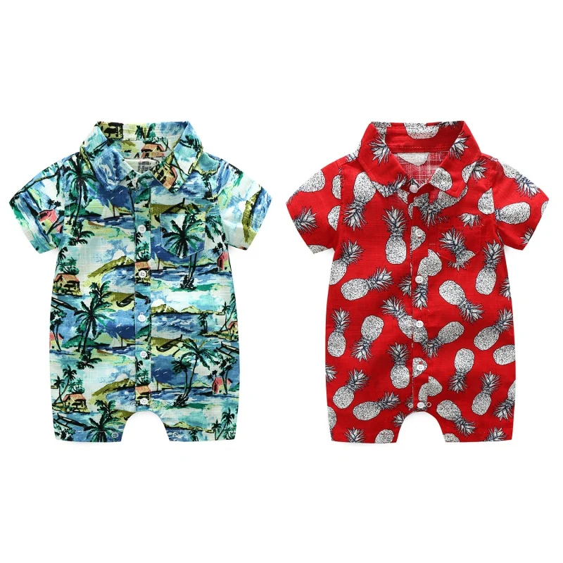 

Summer Baby Boy Casual Jumpsuit Newborn Kids Beach Printed Short Sleeve Clothes New-arrival Fashion Clothing