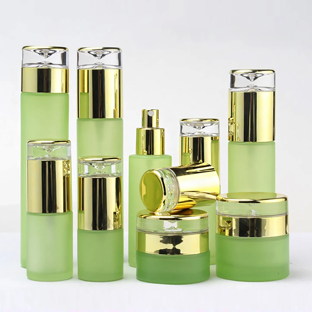 

30 ml Pump Bottle,1 oz Green Frosted Glass with Lotion/Spray Pump Container