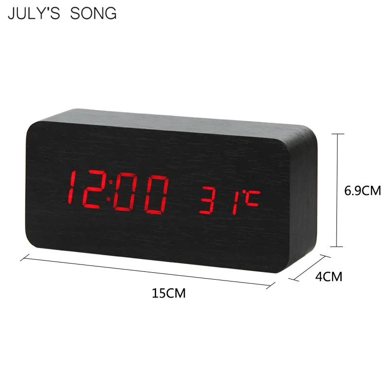 JULY'S SONG LED Clock Wooden Digital Alarm Clock Night Light LED Display Temperature Table Clockes Desk Electronic Despertador