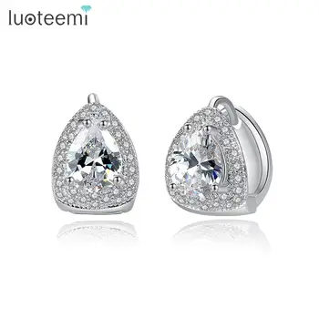 

LUOTEEMI Design Stud Earrings for Women Dating Party Luxury Water Drop CZ Three Colors Female Jewelry Pendientes Christmas Gift