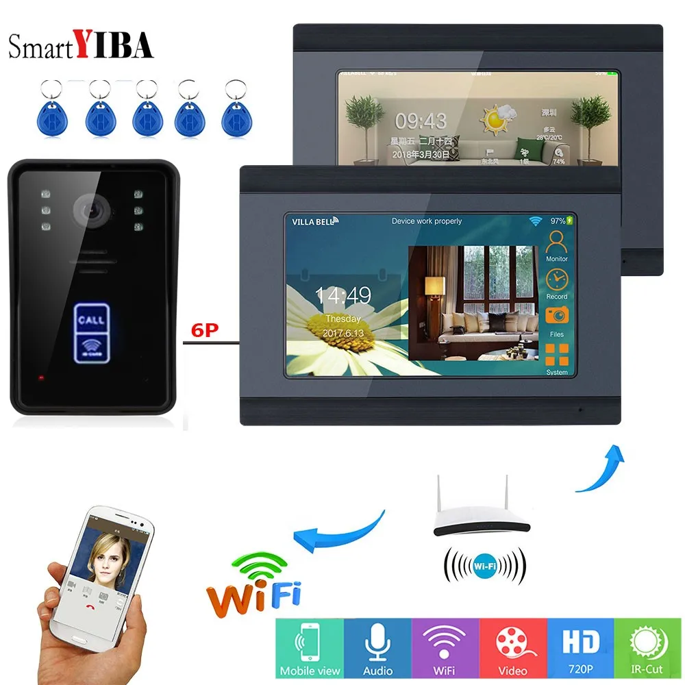 

SmartYIBA 7"LCD Touch Screen RFID ID Card Access Control Video Visual Door Phone Doorbell Intercom System With 2 Monitor 1Camera