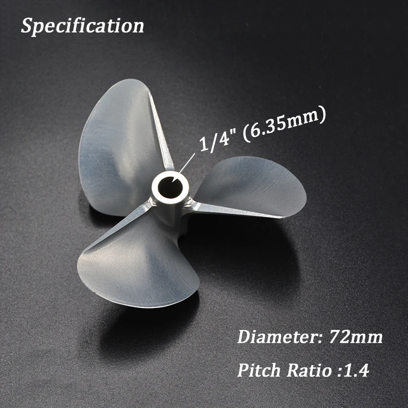 Высокая точность 3 Лопасти пропеллер CNC Алюминиевый Пропеллер диаметром 72 мм P1.4 шаг для 1/"(6,35 мм) RC вал лодки