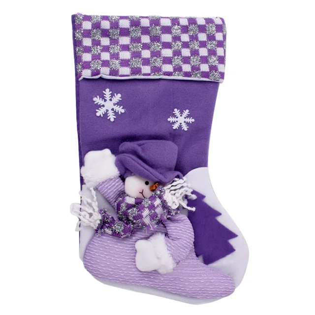 40cm large 3d snowman and snowflakes pattern home decoration and kid gift bag purple christmas stockings - Purple Christmas Stocking 40cm large 3d snowman and snowflakes pattern home decoration and kid gift bag purple christmas stockings - Purple Christmas Stocking