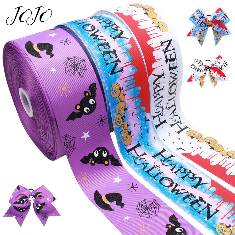 JOJO BOWS 75mm 2y Grosgrain Ribbon For Craft Halloween Bat Pumpkin Webbing For Needlework DIY Hair Bow Party Decoration Material