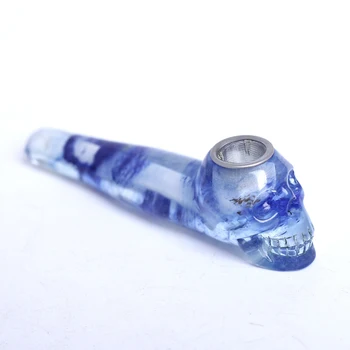 

Wholesale Blue Fusion Quartz Crystal Skull Smoking Pipe Cigars Pipes Healing Crystal Stone With Free 1pcs Metal Filter