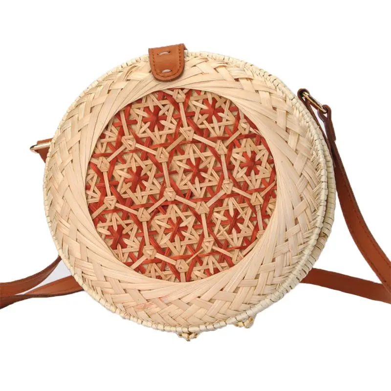 

Good Quality New Vintage Round Straw Rattan Woven Shoulder Bag Crossbody Bag Handbag for Women Girls Summer Beach Party Supplies