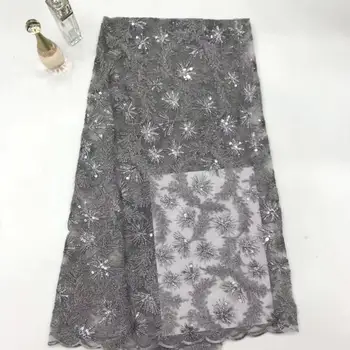 

New African Sequins Mesh Fabric Silver Shining Transparent Party Dress Clothes Cloth India Sari Embroidery Tissu Tecidos