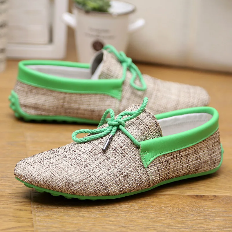 M anxiu Breathable Linen Upper Casual Shoes Men Fashion Color Shoelace