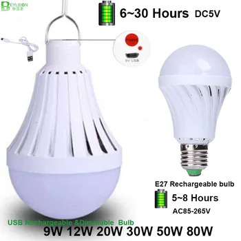 

BEYLSION LED Rechargeable 12W 20W 30W 50W 80W E27 Dimmable USB Charging Emergency Bulb Light For Camping Home Outdoor Lighting
