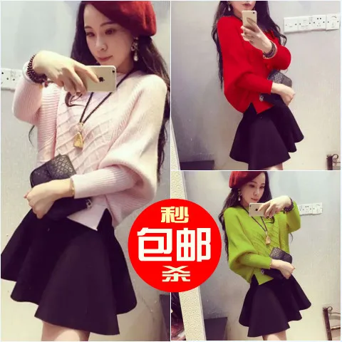 2015 new winter dress Korean side slit long sleeved bat sleeve loose turtleneck sweater knit thickened | Женская одежда