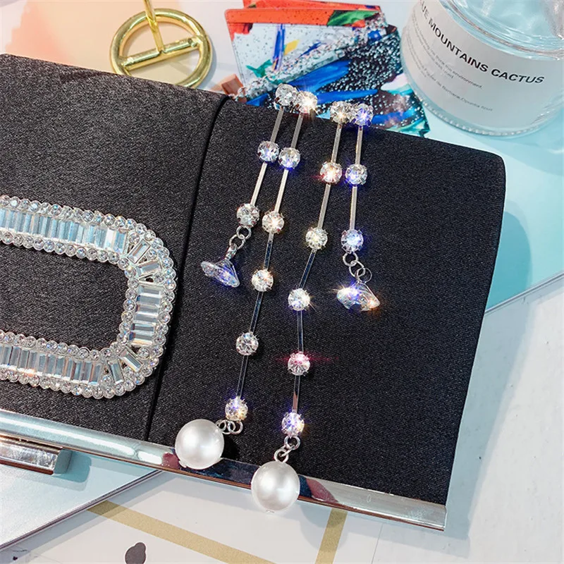 FYUAN длинные висячие серьги с кисточкой из циркона для женщин Bijoux Pearl Crystal Модные