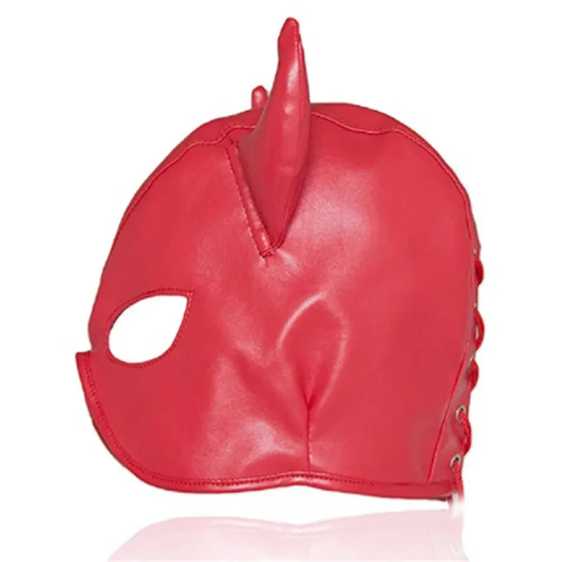 

Leather Costume Head Mask Hood - Cosplay Leather Half Face Nose Holes Lacing Harness Unisex Breathable Masquerade Mask