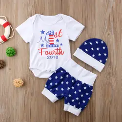 Для новорожденных для девочек и мальчиков детские 3 предмета Боди Комплект одежды шорты со звездами футболки с надписями Головные уборы