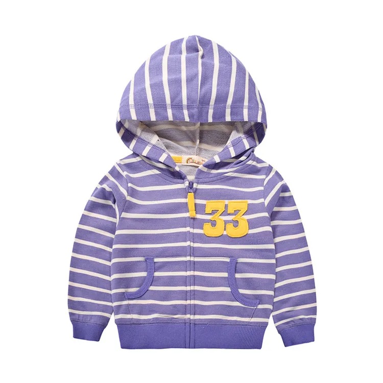 Benemaker/Новые весенние хлопковые куртки для девочек и мальчиков; Повседневная Верхняя одежда с капюшоном; детская одежда; детская ветровка; Детские пальто; JH145 - Цвет: Purple Stripe