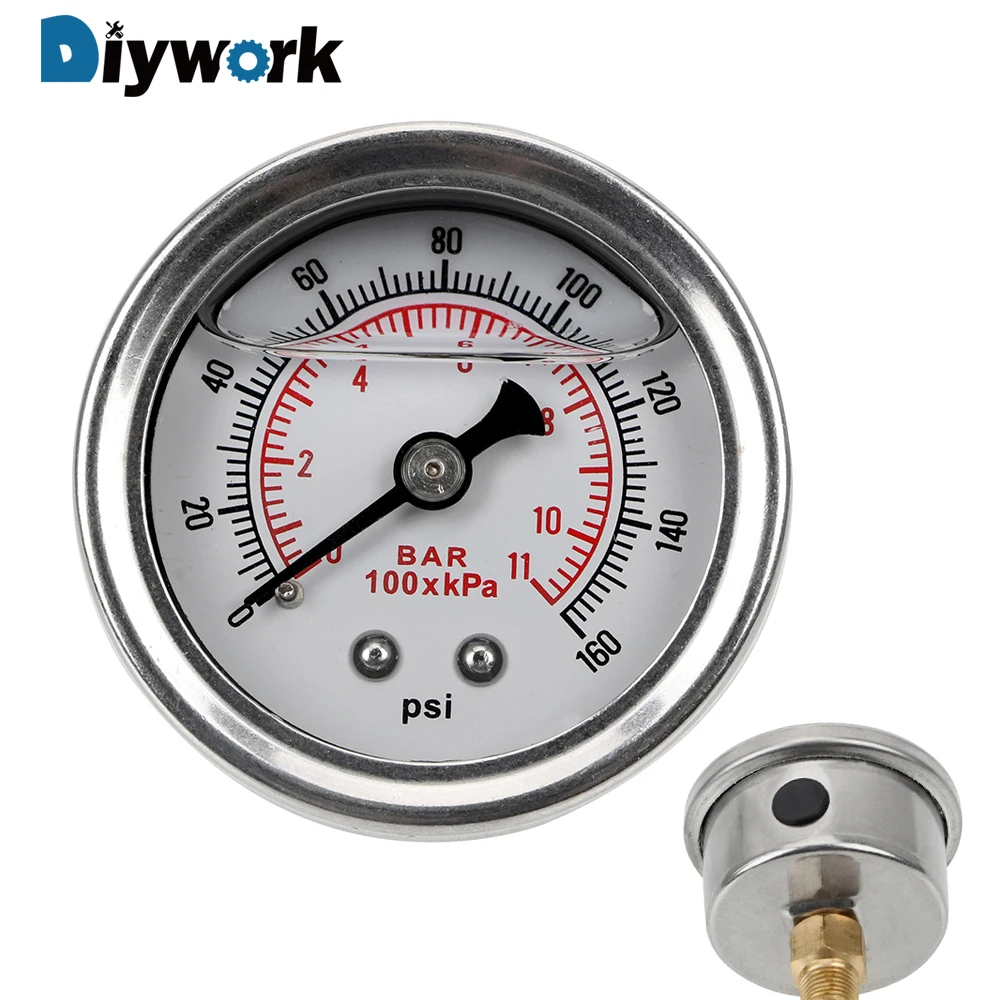 

DIYWORK Liquid 0-160 psi 1/8 NPT Universal Liquid Fuel Pressure Gauge Meter Oil Press Gauge Tester Monitoring System for Auto