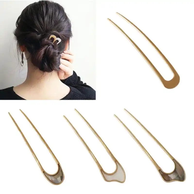 Women Girls Japanese Style Metal Alloy U Shape Hair Clip Vintage