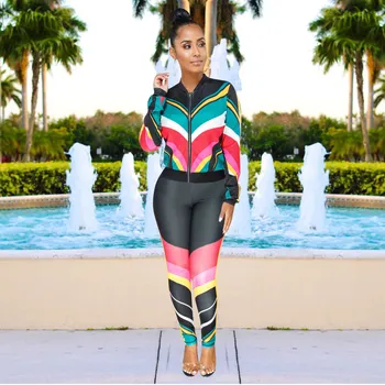 

Women Tracksuit Casual Two Piece Set Zipper Printed Jacket And Pants Set Fall Outfits Ladies Fashion Sweat Suits