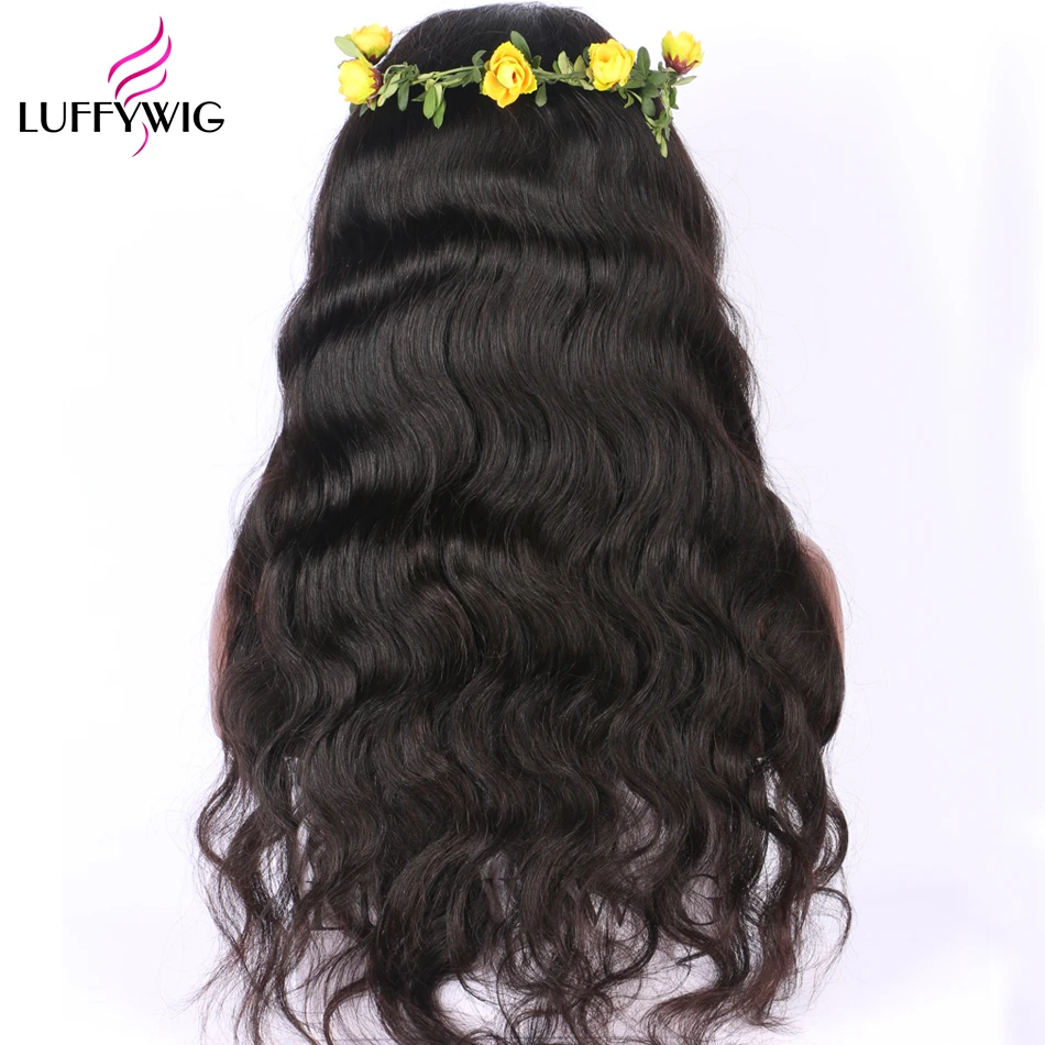 LUFFYHAIR бразильские Remy человеческие волосы 13x6 парик фронта шнурка волнистые натуральные черные 6 дюймов глубокие расколы предварительно сорванные человеческие волосы парик