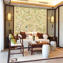 Пользовательские 3D печать ткани и текстильные обои для стен тканевые фотообои матовый шелк для гостиной постельные принадлежности Комнатные цветы китайские деревья