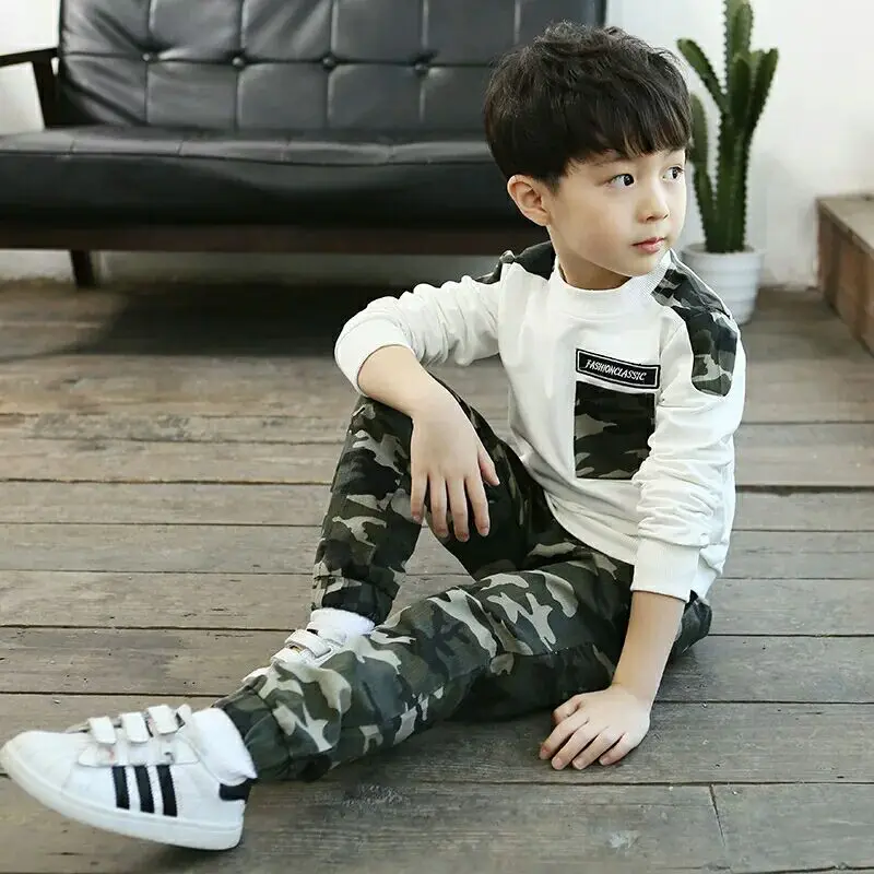 

2019 New Spring Autumn Boys Camouflage Sports Two-set