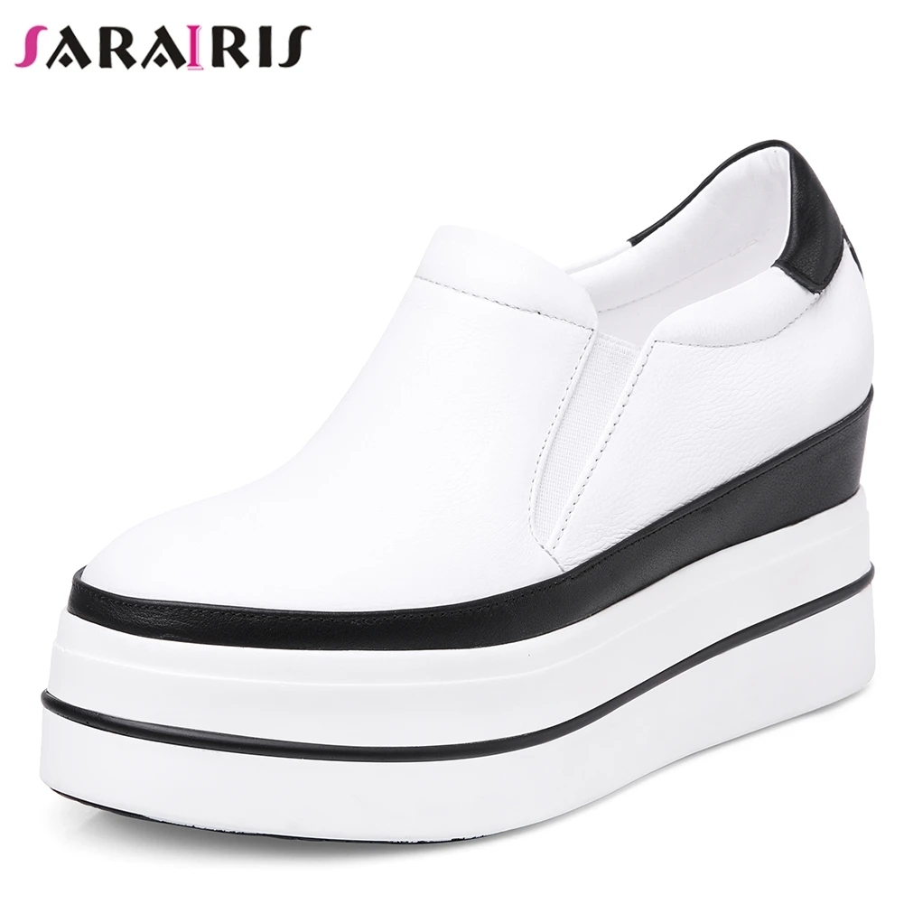 

SARAIRIS 2019 New Fashion Slip On Platform Shoes Genuine Leather Shoes Woman Spring Woman Casual Wedges Shoes Women Size 32-40