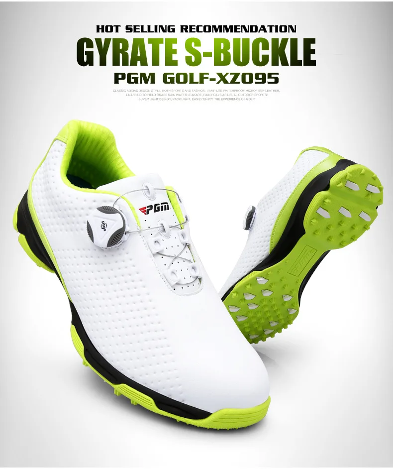 Новинка, PGM обувь для гольфа, мужская спортивная обувь, водонепроницаемые, с пряжкой, дышащие, противоскользящие, мужские кроссовки для тренировок XZ095 - Цвет: White fluorescent