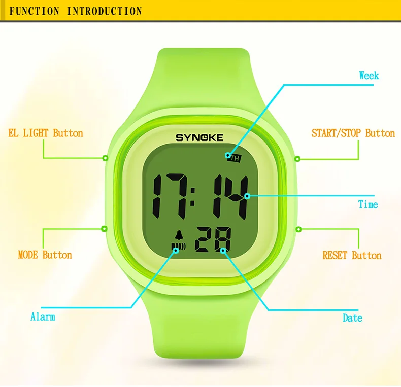 SYNOKE простые мужские женские электронные часы чистого цвета, водонепроницаемые цветные цифровые электронные часы с силикагелем, детские часы