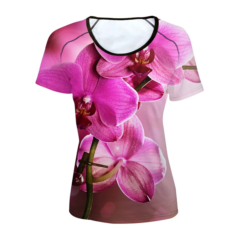 FORUDESIGNS/Розовая женская футболка с цветком персика, топы с 3D цветочным принтом, футболки для девочек-подростков, брендовые футболки с коротким рукавом, облегающие футболки - Цвет: CC2547BV