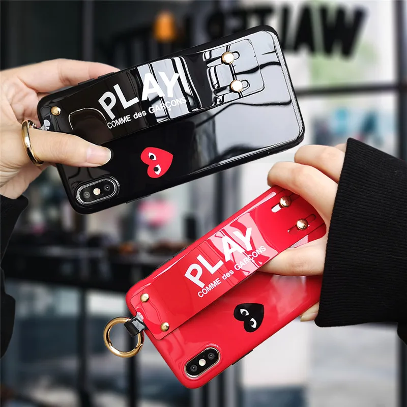 

Japan CDG Play Comme des Garcons TPU Case for iPhone 6 6s 7 8 Plus X Xs Max Xr Glossy Soft Leather Mirror Wristband Cover Coque
