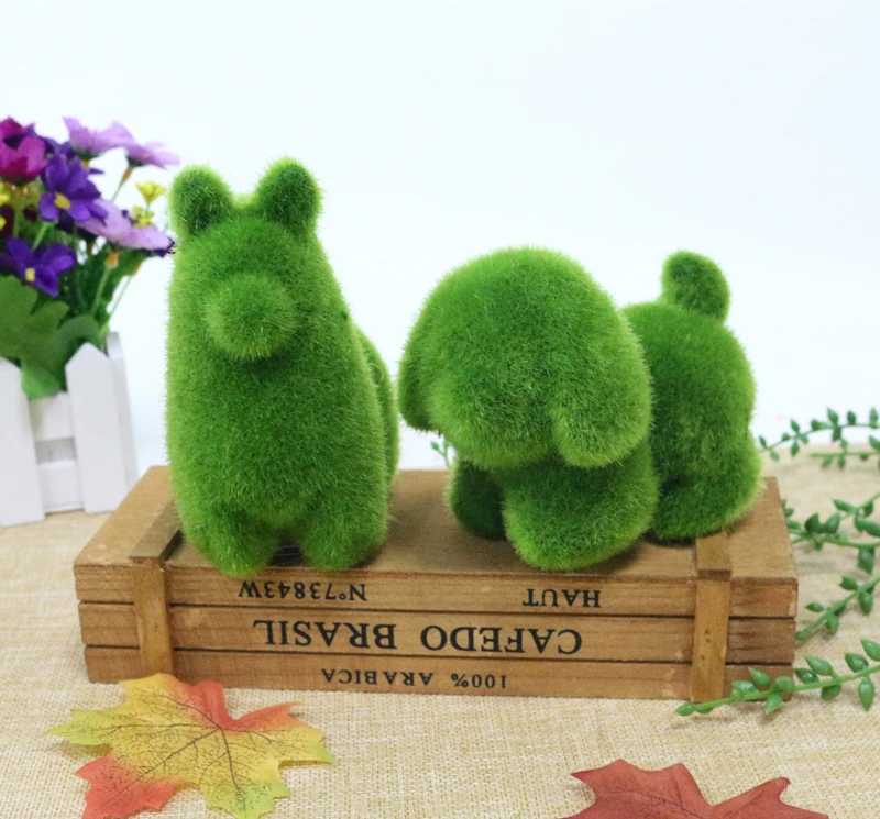 JAROWN Artificial Green Flocking Grass Plush Small Animal Simulation Fake Animal Home Decor Cute Gift Storefront Window Display (20)