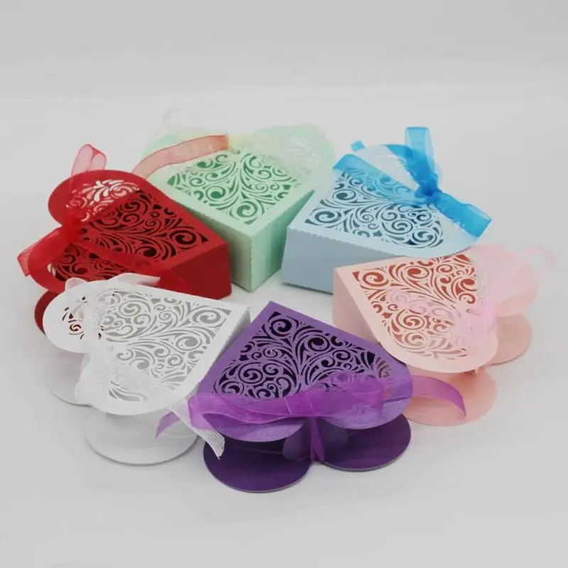 15pcs Heart Shape Flower Lace Paper Bag Gift Box Package With Ribbon Candy Bar Birthday ...