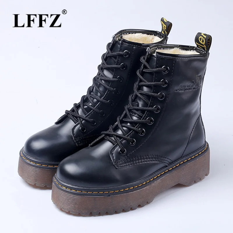 

Lzzf 2018 Winter Autumn Fashion Short Waterproof Leather Women Ankel Boots Platform Lace Up Martin Boots for Ladies Shoes Woman