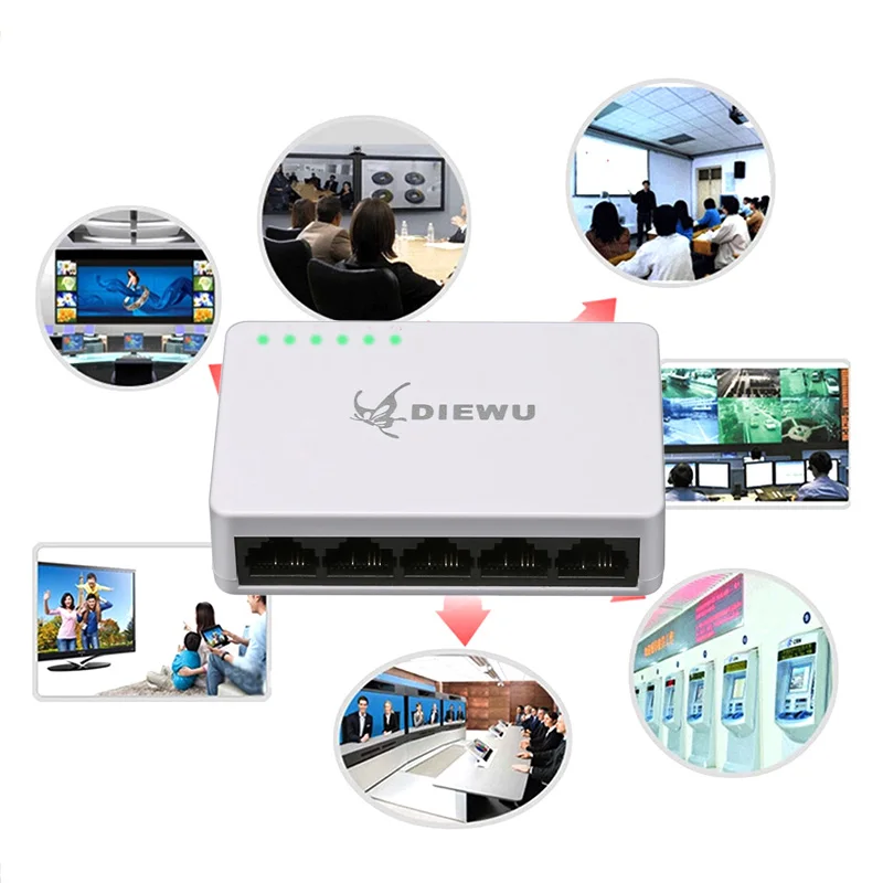 

5 Port Ethernet Switch LAN Networks Hub Self-adaptive 10/100 Mbps Splitter QJY99