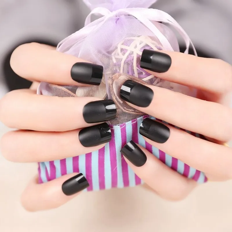 Mulheres do Projeto da Arte Dicas da Arte do Unha Unhas Arylic Falsas Faça Você Mesmo Decoração Atacado Postizas Unha Cobertura Completa Preto Cor 24 Pcs Abs 1 Beleza e saúde