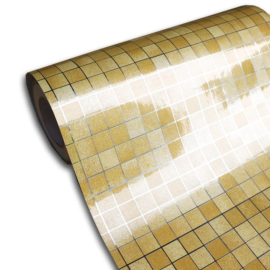 Алюминиевая фольга мозаичная плитка рулон обоев для ванной комнаты ПВХ водонепроницаемый винил самоклеющаяся декоративная пленка кухонный ящик стикер - Цвет: Light Gold