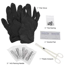 Стерильная игла для прокалывания из нержавеющей стали 14 г+ пара серег \ перчатка+ спиртовой коврик+ пластиковые ножницы Женский комплект для пирсинга уха тела носа