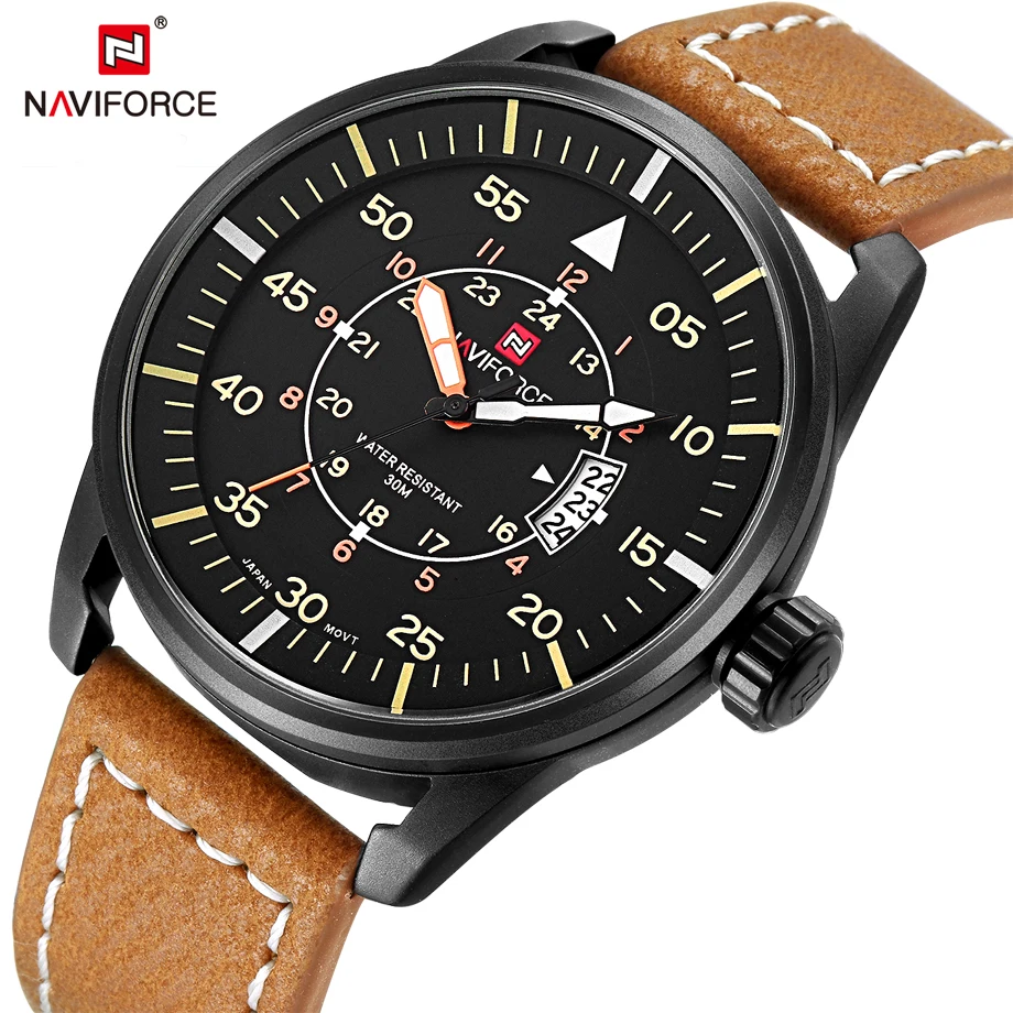 Часы NAVIFORCE мужские модные повседневные кожаные кварцевые наручные дисплей с
