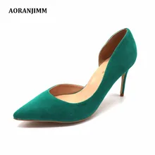 ; реальное изображение; AORANJIMM; острый носок; открытый в одной стороне; зеленый, розовый; замша; женская обувь на высоком каблуке 80 мм; туфли-лодочки; Размер 33