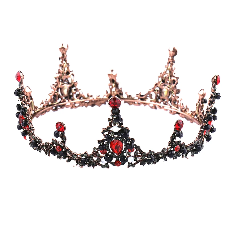 

Broque Vintage Gold Tiaras And Crowns Black Crystal Red Rhinestone Handmade Bridal Hair Jewelry For Women Wedding Accessories
