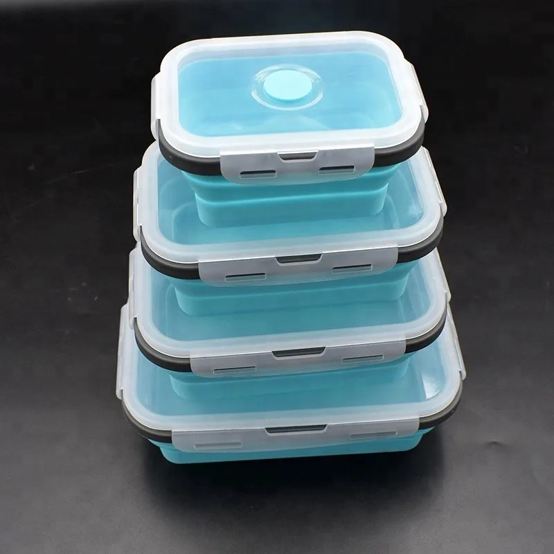 

4 pcs / set Silicone Collapsible Leakproof Lunch Box Microwave Bowl for Kids School or Office Bento Box