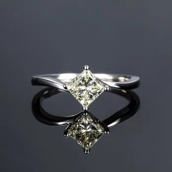 

AU750 1Ct Moissanite Princess Jewelry Special Twist Gold Setting Solid 750 Gold Engagement Ring White Gold 750