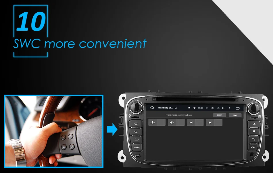 Excellent Eunavi Quad core 2G RAM Android 9  2 din Car DVD Player Car Radio GPS Navi for Ford Focus Galaxy with Audio tereo Head Unit 16