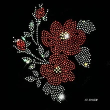 17.5*15CM Flower 10piece/lot Hot Fix Rhinestones motif crystal Heat Transfer design iron on clothes T Shirt dance dress T-162
