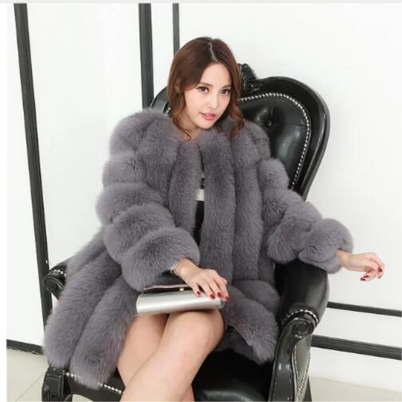 Winter Fur Coat 2018 New Imitation Fox Fur Grass Stitching Sleeve Coat Korean Slim Faux Fur Hot Women