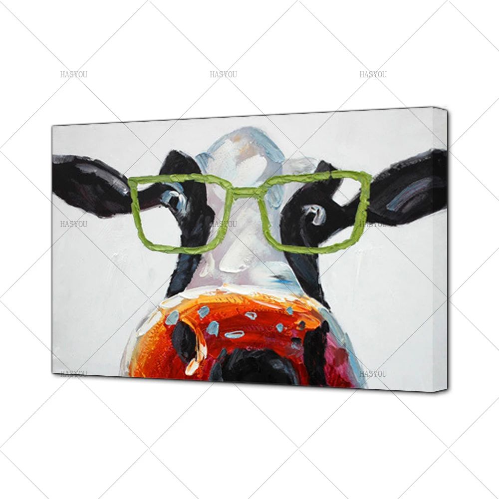 Cartoon-Animal-Funny-Cows-Wear-Glasses-Acrylic-Oil-Painting-Canvas-Art-Wall-Mural-Pictures-Decoration-for (4)