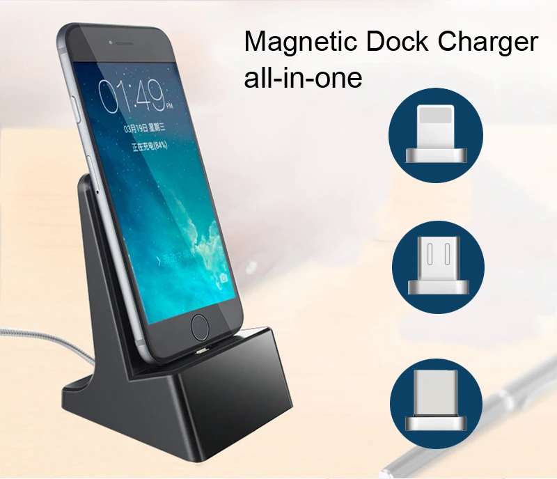

Magnetic Charger Dock Station Base Holder for iPhone XS MAX XR 6 7 8 For Huawei Samsung Xiaomi Micro USB Type C Android Phones
